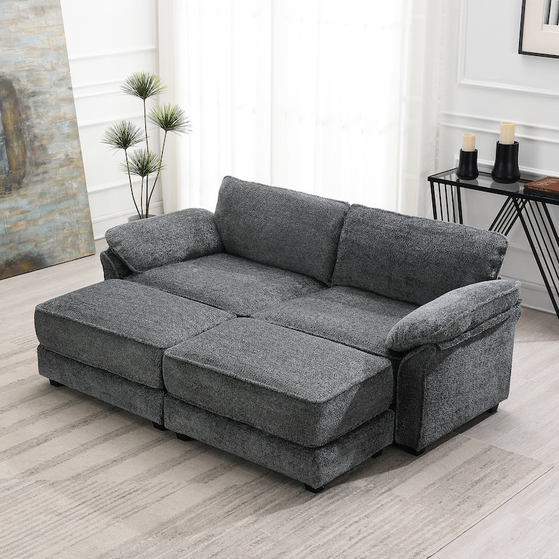 81'' Convertible 4-Seat Modular Sectional Sofa with Loveseat and Ottoman, Versatile Design for Living Room and Office - Gray