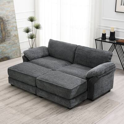 81'' Modular Convertible 4 Seater Sectional Sofa, Loveseat with Ottoman, Space-Saving Design for Living Room and Office