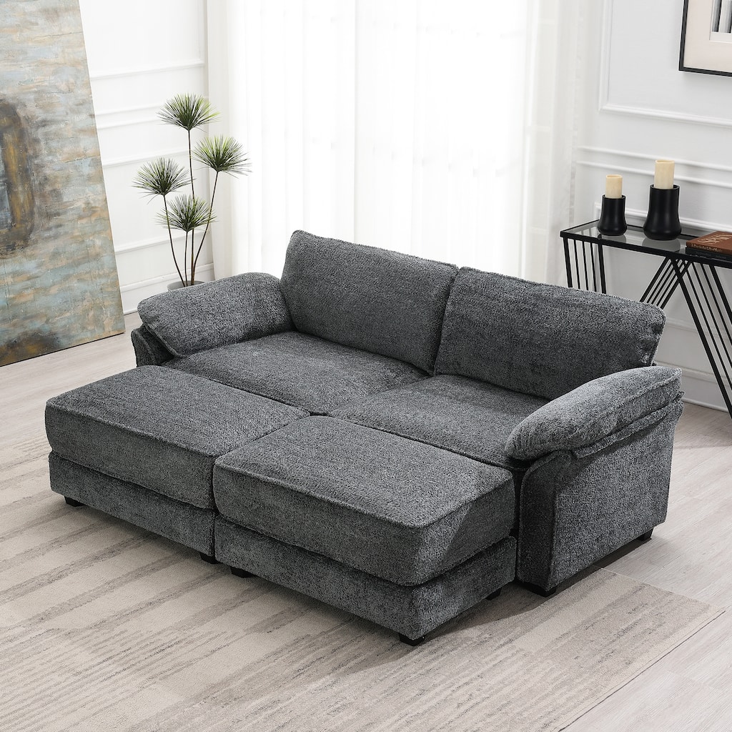 81'' Modular Convertible 4 Seater Sectional Sofa, Loveseat with Ottoman, Space-Saving Design for Living Room and Office