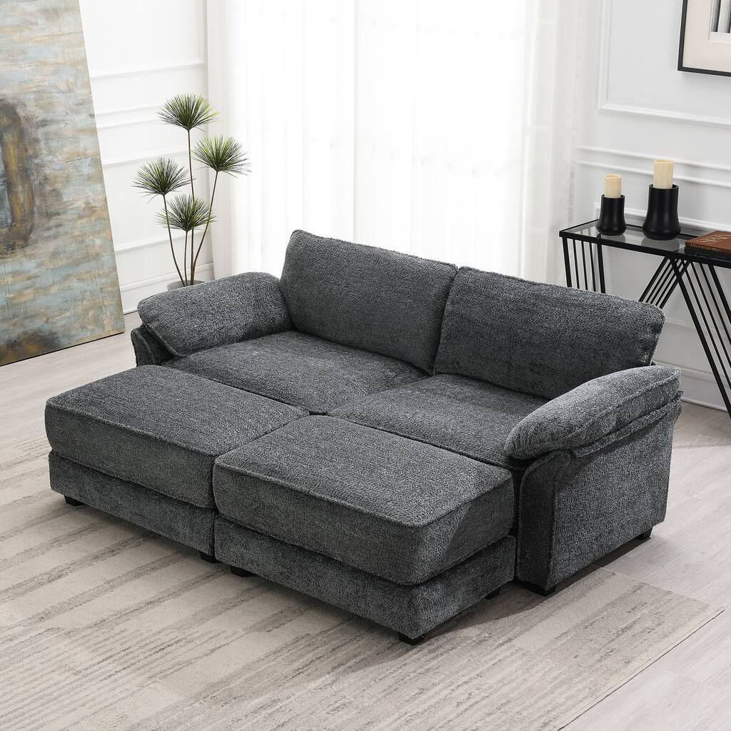Grey 81'' Convertible 4-Seat Modular Sectional Sofa with Loveseat and Ottoman, Versatile Design for Living Room and Office
