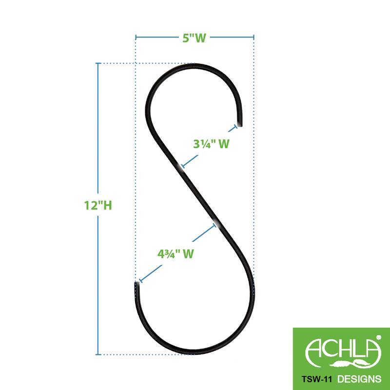 Achla Designs Set of 2 S-Hanger Hooks, 12 Inch Tall, Black Powder Coat Finish