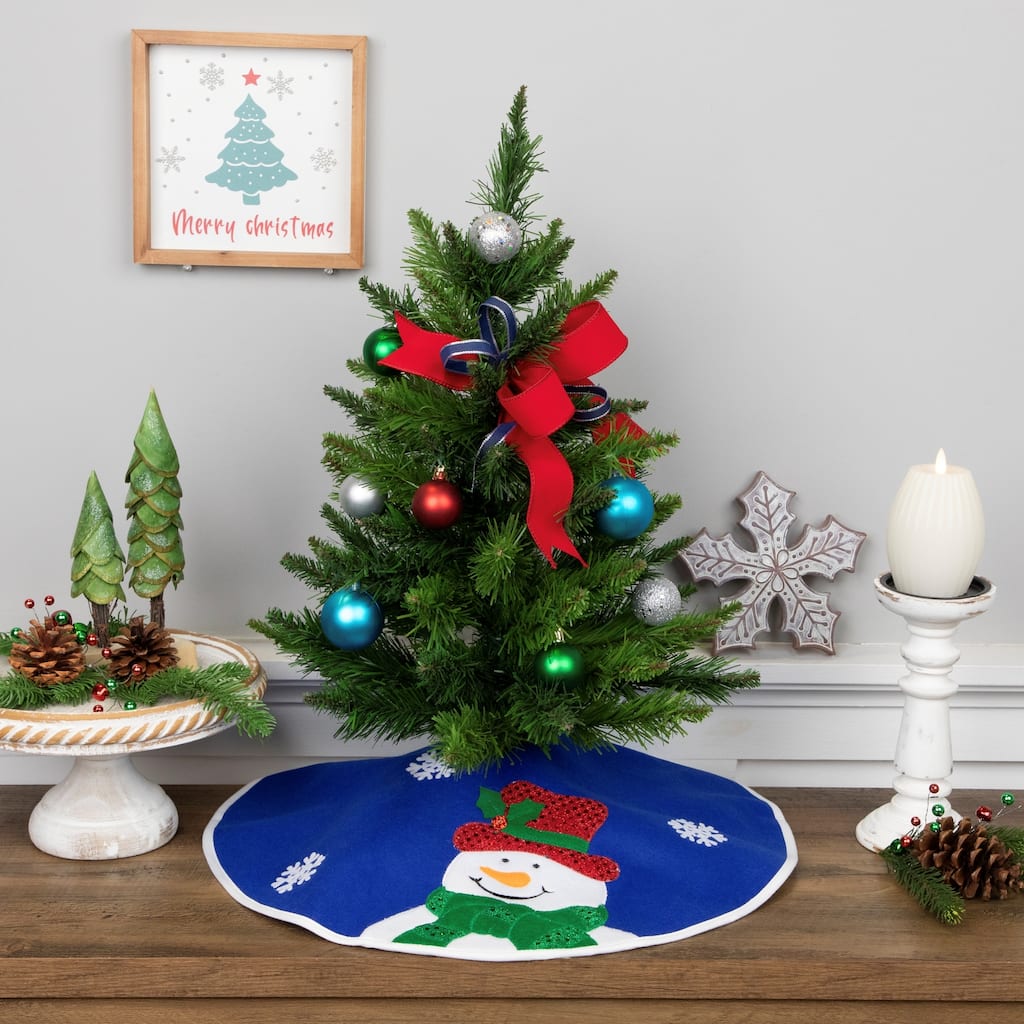 20" Blue and White Embroidered Snowman Mini Christmas Tree Skirt - 20
