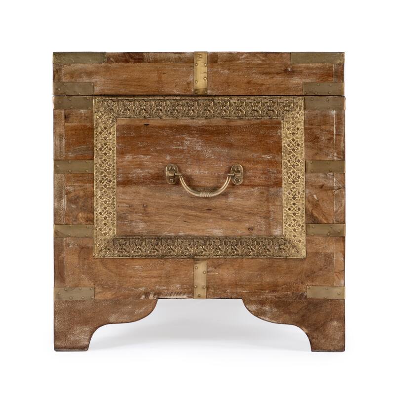 Nador Hand-Painted Brass Inlay Storage Trunk Coffee Table