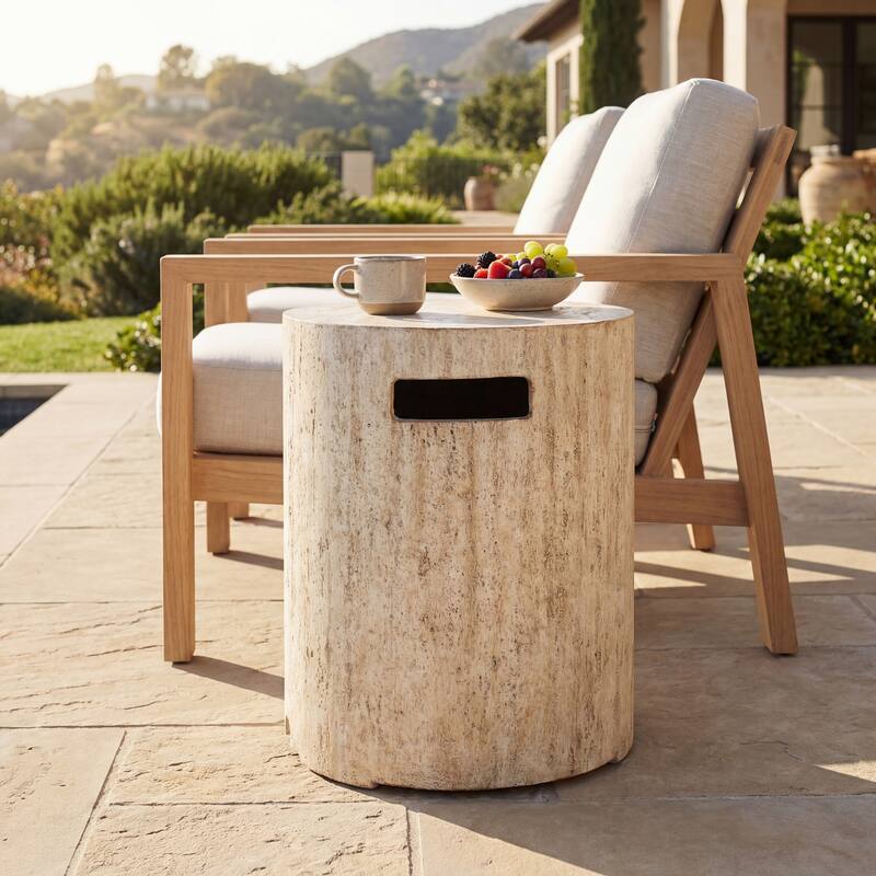 Christopher Knight Home - Trenton Outdoor Fire Pit Table and Side Table Set with Travertine Stone Texture and Durable MGO Build
