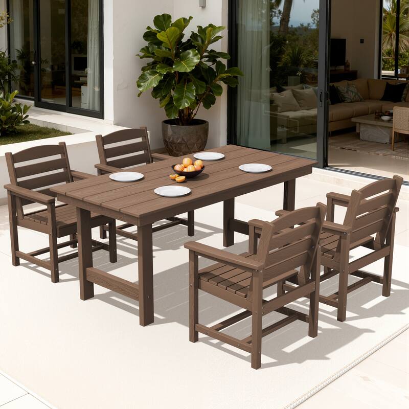 5-Piece HDPE Outdoor Dining Table Sets with Umbrella Hole - 1-Table 4-Chairs