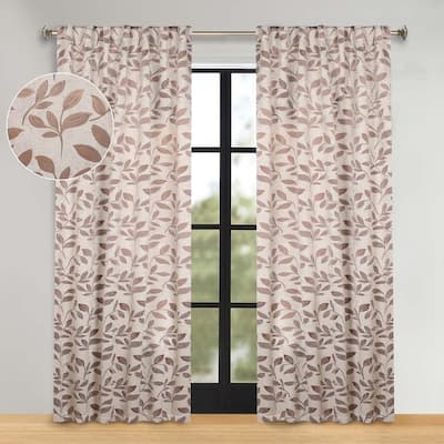 Superior Leaves Machine Washable Room Darkening Blackout Curtains with Back Tabs, Set of 2