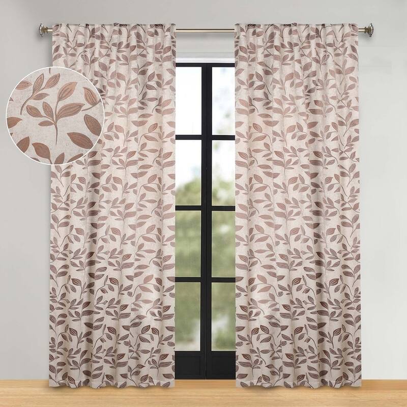 Superior Leaves Machine Washable Room Darkening Curtains with Back Tabs, Set of 2