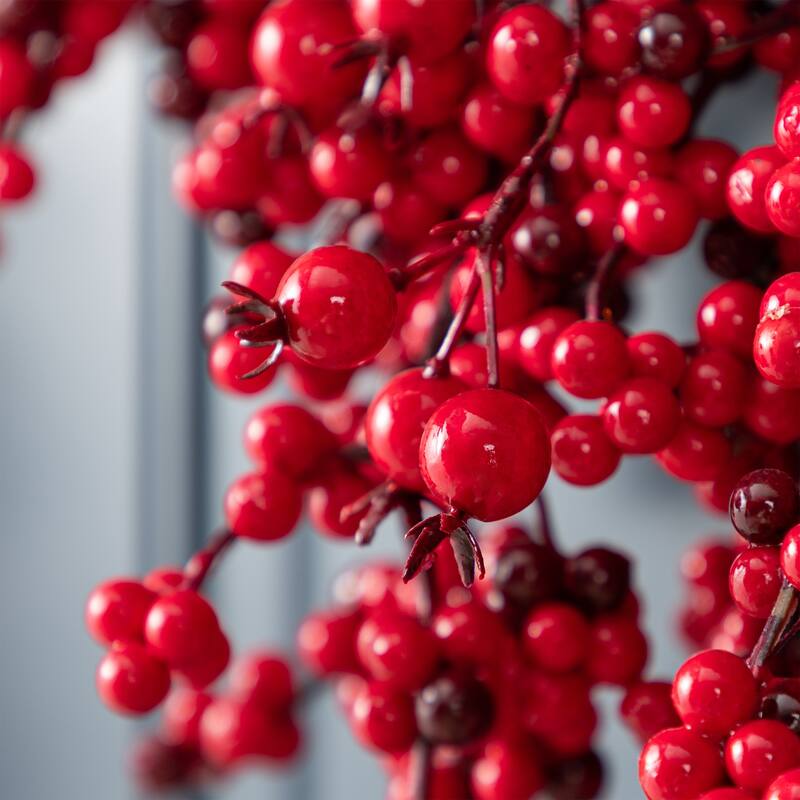 Glitzhome Christmas Red Berries 14"D/ 25"D Wreath & 6ft Garland