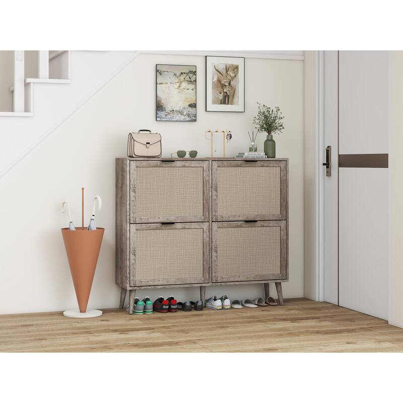 4 Door Shoe Rack, Freestanding Modern Shoe Storage Cabinet, for Entryway