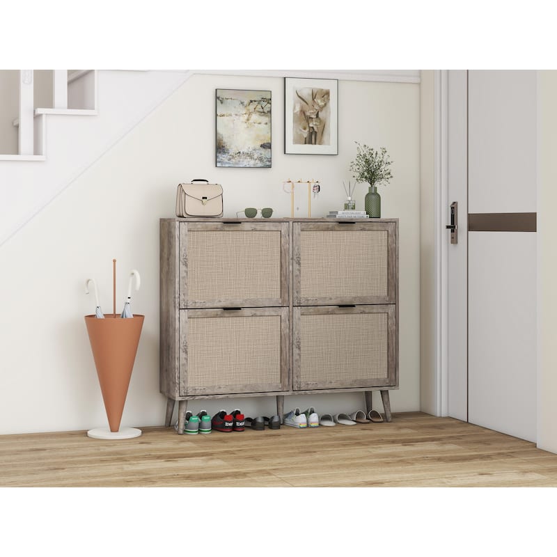 Elegant Shoe Cabinet with Double-Layer Doors,Sturdy Pine Legs and Adjustable Backplane