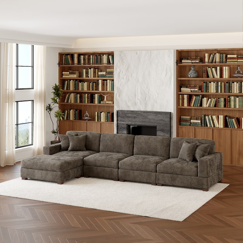 Oversized Chenille Modular Sectional Sofa Living Room Set with Ottoman