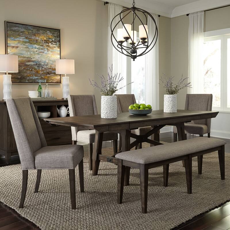 Double Bridge Dark Chestnut Optional 6 Piece Trestle Table Set - Chestnut