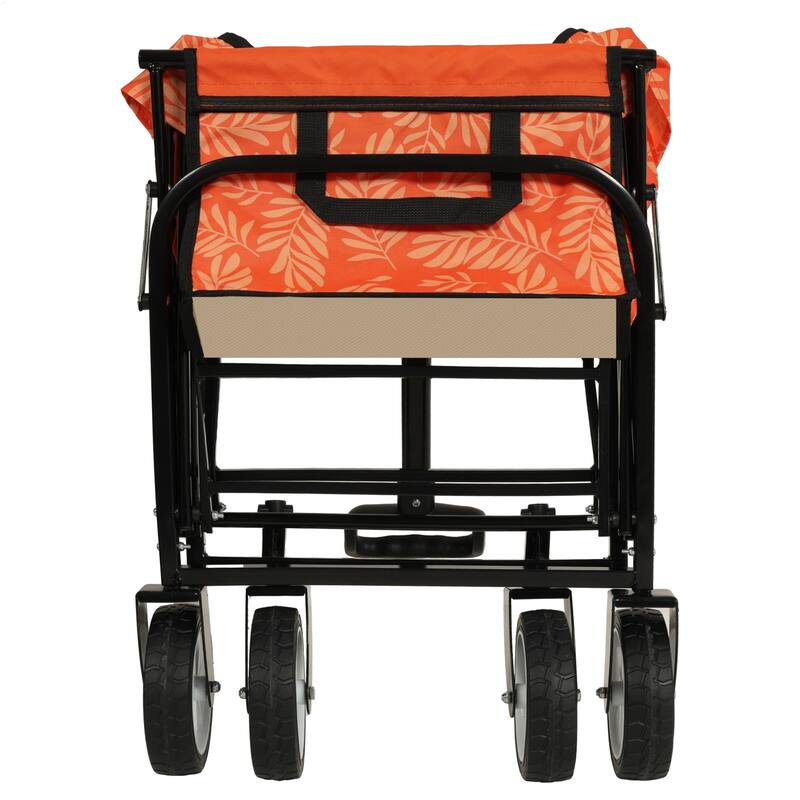 Patterned Collapsible Utility Wagon - Orange Leaf Design with Storage Straps, 225lb Capacity