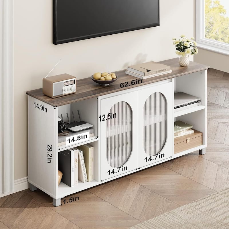 70 inch TV Stand with Frosted Glass Doors with Storage Shelves for Living Room - N/A