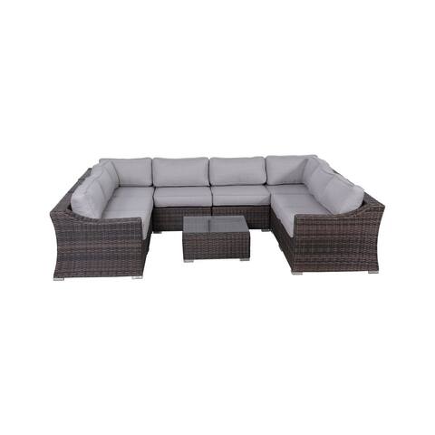 9 Piece Sectional Seating Group with Olefin Grey Cushions in Espresso