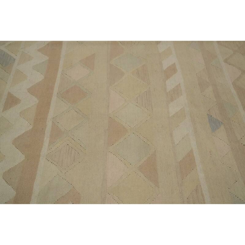 Hand Woven Oriental 100% Wool Carpet Southwestern Tribal Beige & Ivories Kilim Area Rug - 11' 10'' X 8' 11''