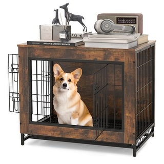Image showcasing Gymax Industrial Dog Crate Furniture Heavy-duty Kennel Cage w/ 3 - Bed ...