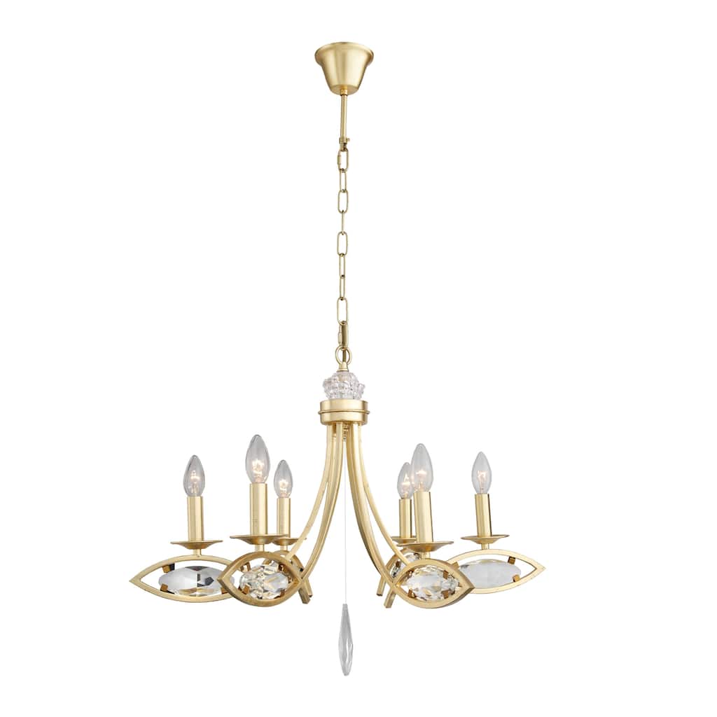 6 Light Candle Style chandelier in Gold Finish and Clear Crystals
