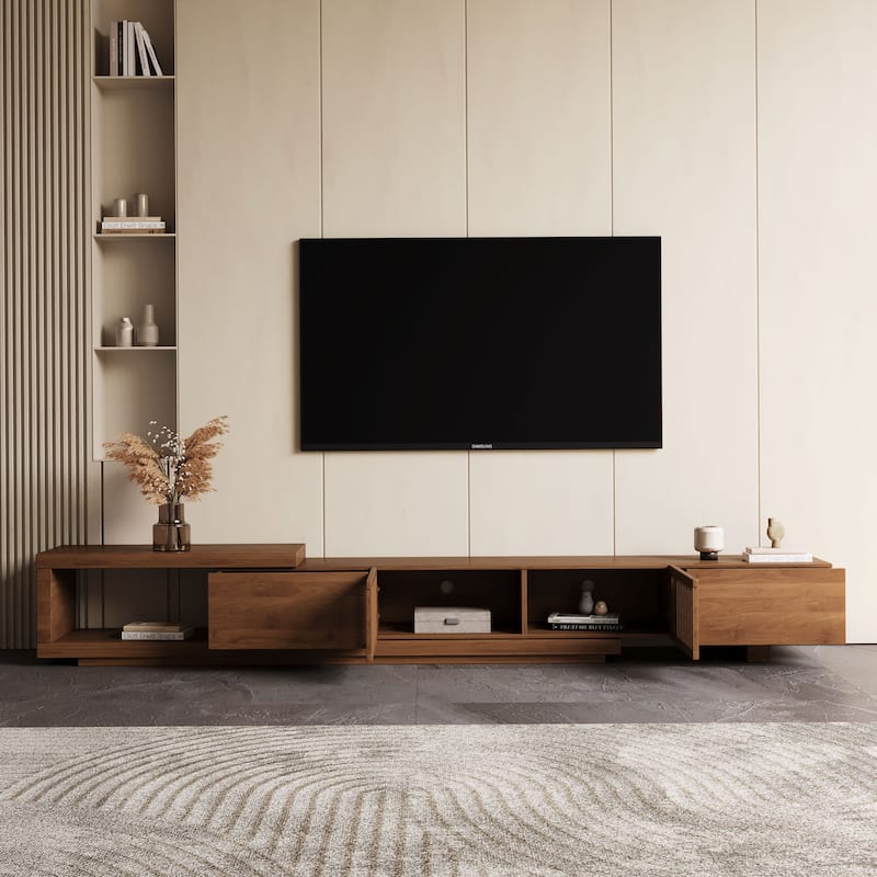 78.54 Inch Expandable TV Stand Asymmetrical Modern Design, High Quality Manufactured Wood - 78.54"Wx15.74"Dx13.78"H