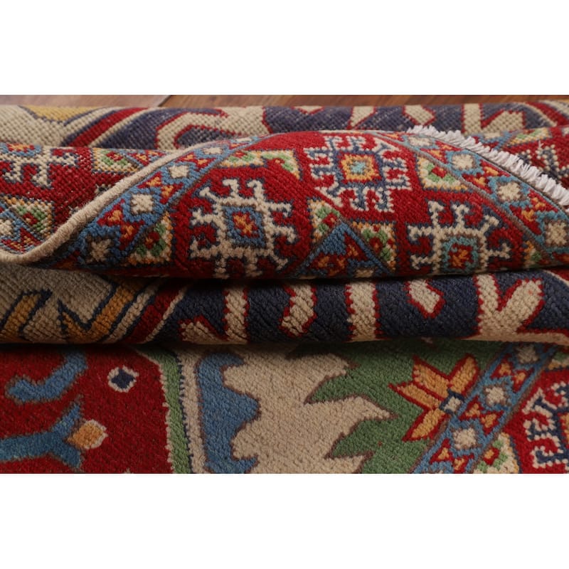 Beige Kazak Runner Rug Hand-Knotted Wool Carpet - 3'3" x 6'10"