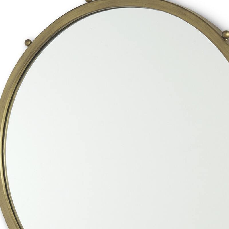 HomeRoots 25" Gold Metal Beaded Round Framed Accent Mirror - 25.20 in. x 25.20 in. x 1.18 in.