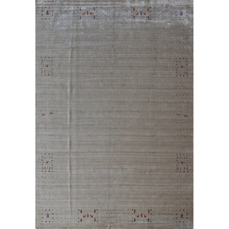 Hand Knotted Oriental 100% Wool Carpet Tribal Tribal Beige & Ivories Gabbeh Area Rug - 12' 2'' X 9' 4''