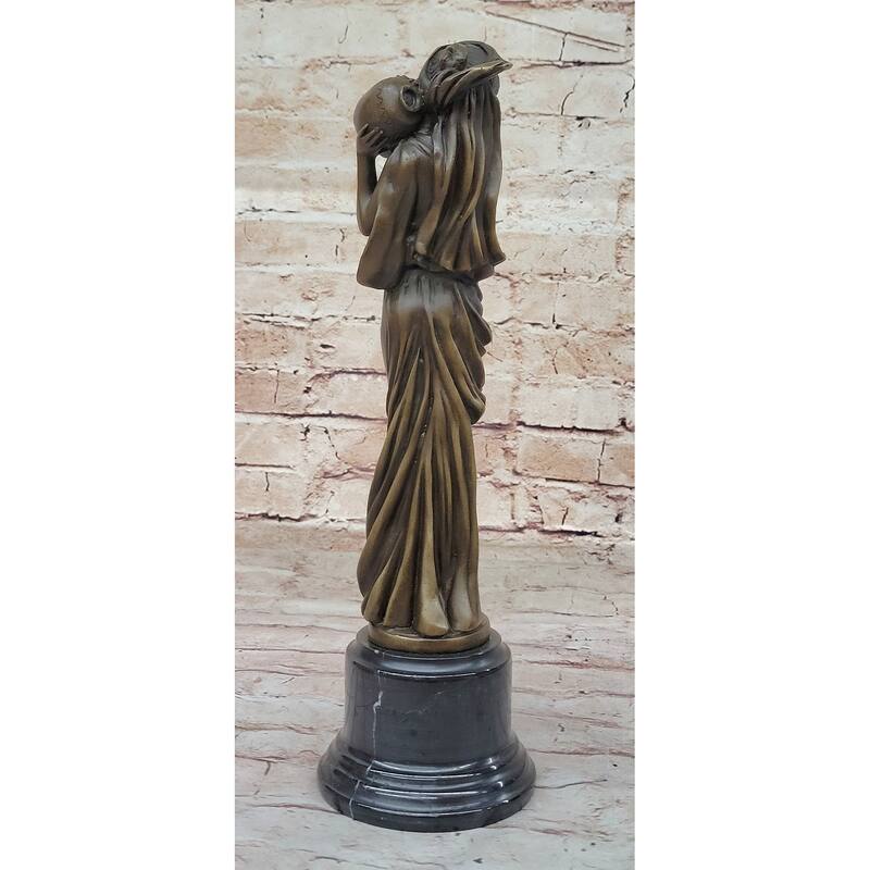 Female Figure Carrying Jar Clical Roman Maiden Hot Cast Bronze Sculpture On Marble Base