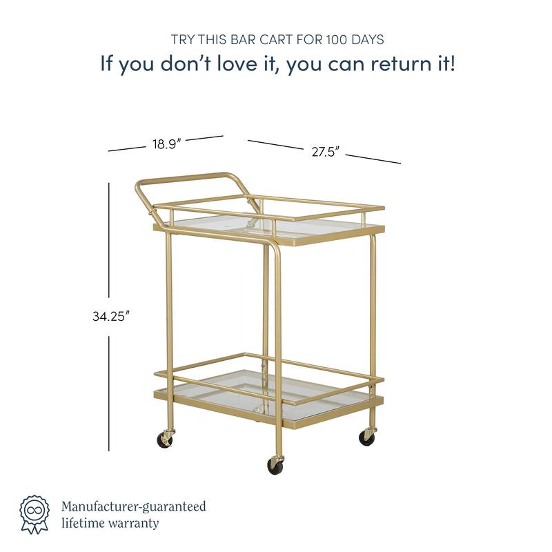 Nathan James Sally 2-Tiered Metal Frame Glass Rolling Bar Cart and Tea or Cocktail Cart