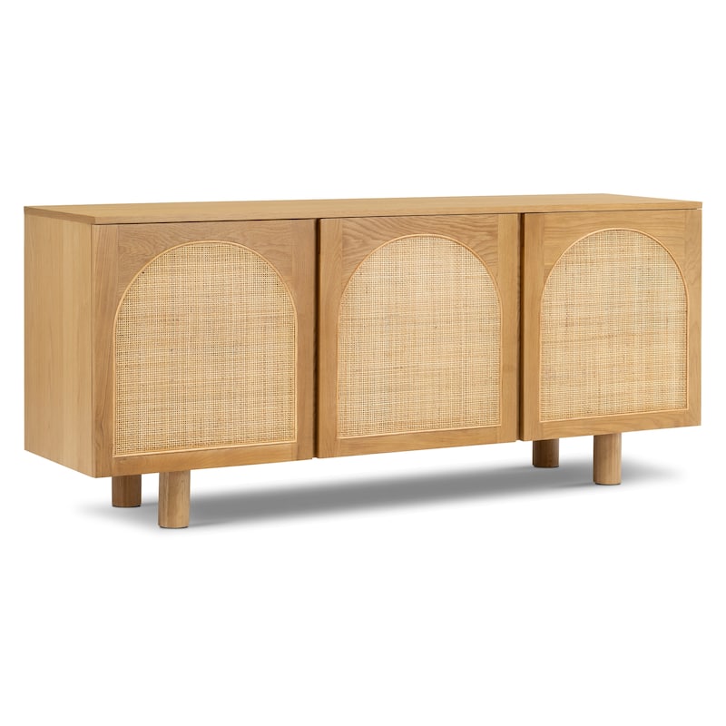Poly & Bark Archi 70" Sideboard - Oak Wood with Cane Webbing Door Fronts