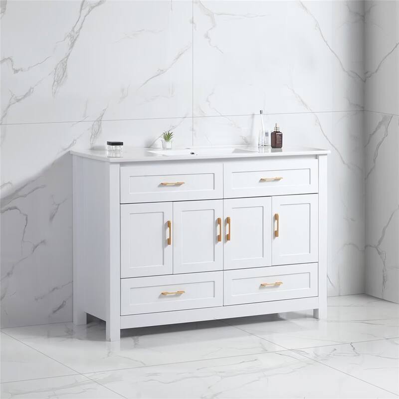 48" Bathroom Vanity with Ceramic Sink Combo, Abundant Storage Cabinet