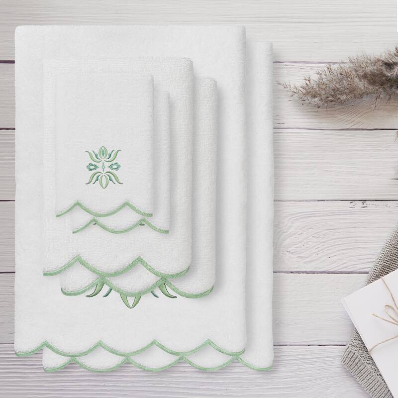 Authentic Hotel and Spa 100% Turkish Cotton FLOWER CREST Scallop Towel Collection