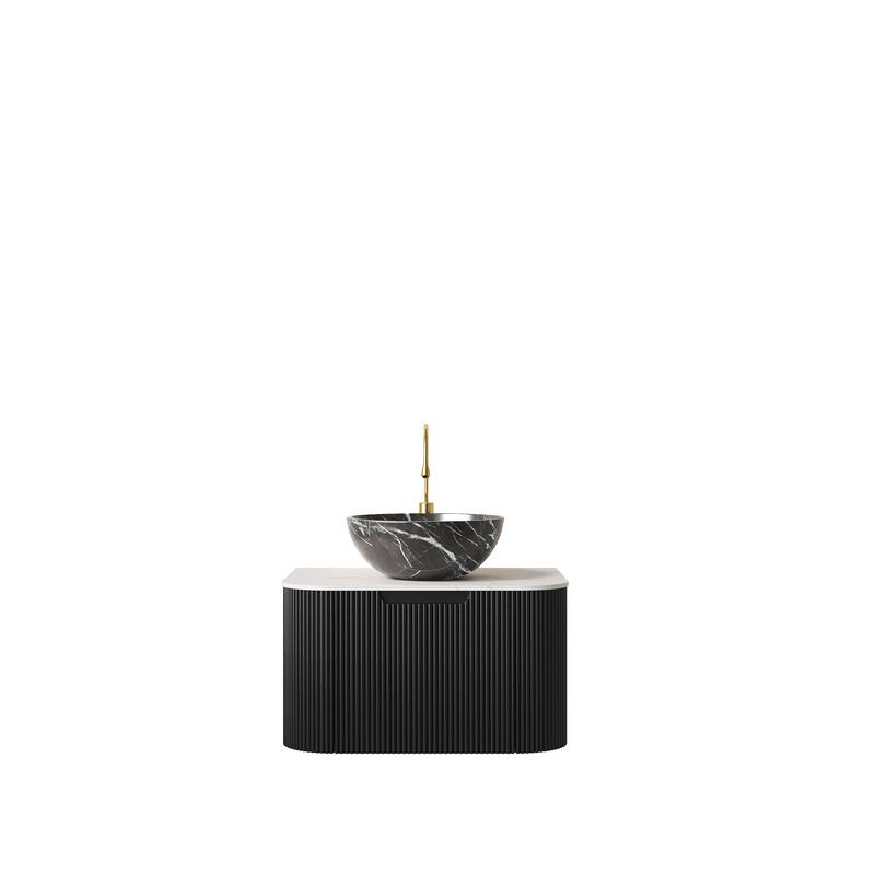 24" Bathroom Vanity with Sink, Wall-Mounted Curved Edges Striped Storage Cabinet with Drawer,Ceramic Basin with Stone Pattern