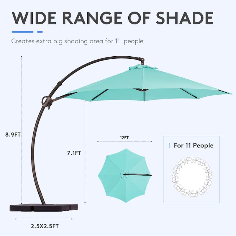 12 ft.Aluminum Curvy Cantilever Offset Hanging Patio Umbrella With Sandbag Base