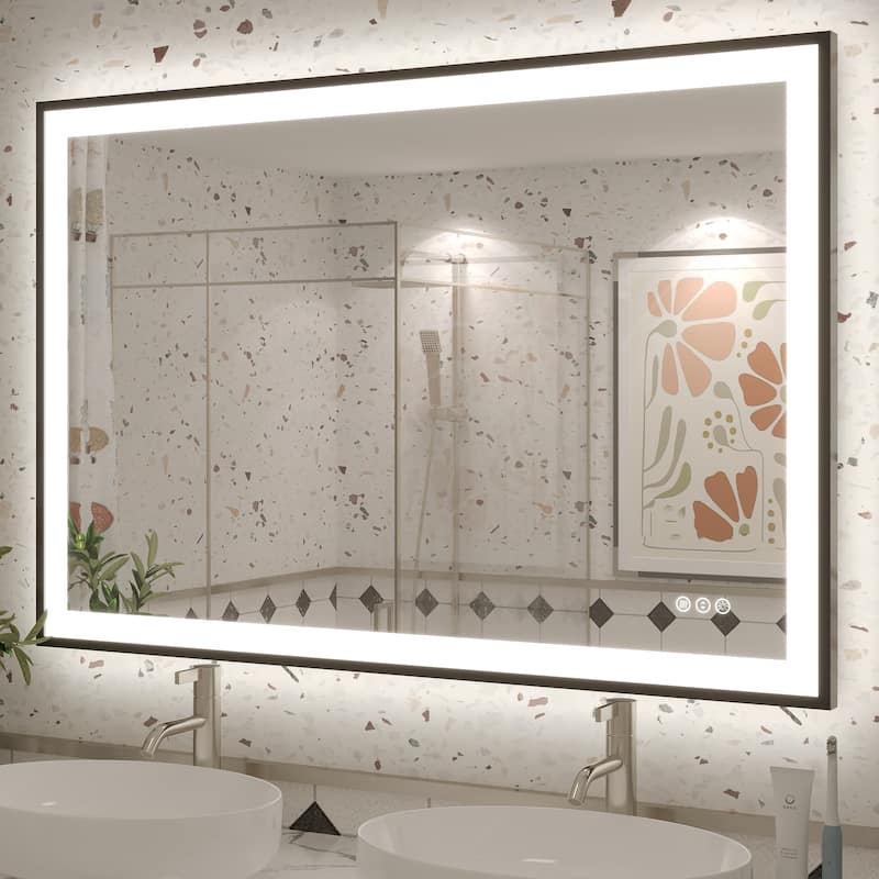 Extra Large Black Frame LED Bathroom Vanity Mirror with 3 Years Warranty and UL Certified - 48x32