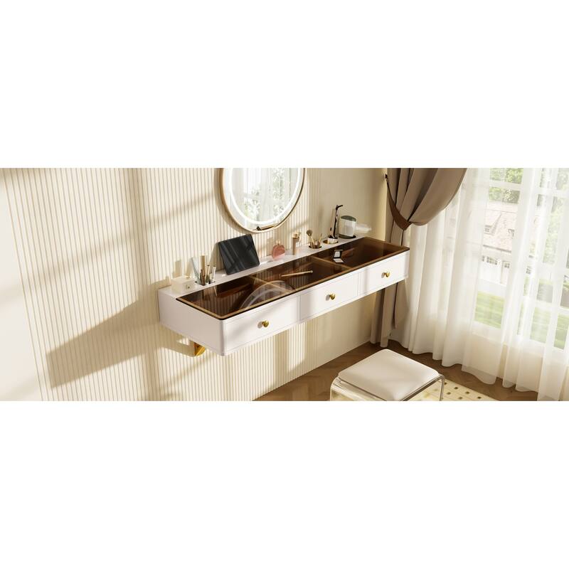 47" Floating Makeup Vanity Desk with Drawers, Wall-Mounted Makeup Table for Bedroom Bathroom or Hairdresser