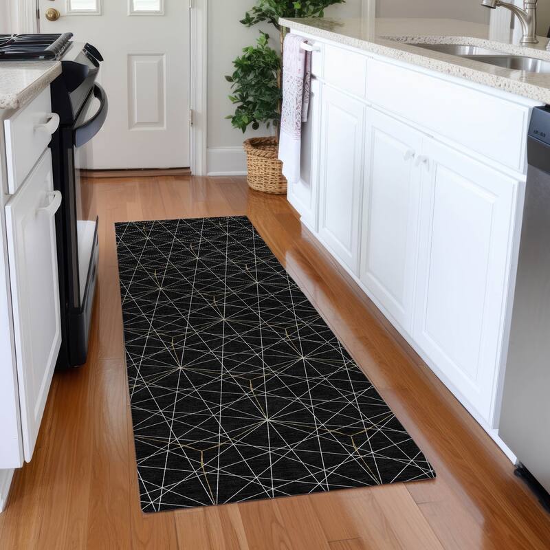 Premium Washable Super Soft Modern Contemporary Mayfield Rug - Black - 2'3" x 7'6"