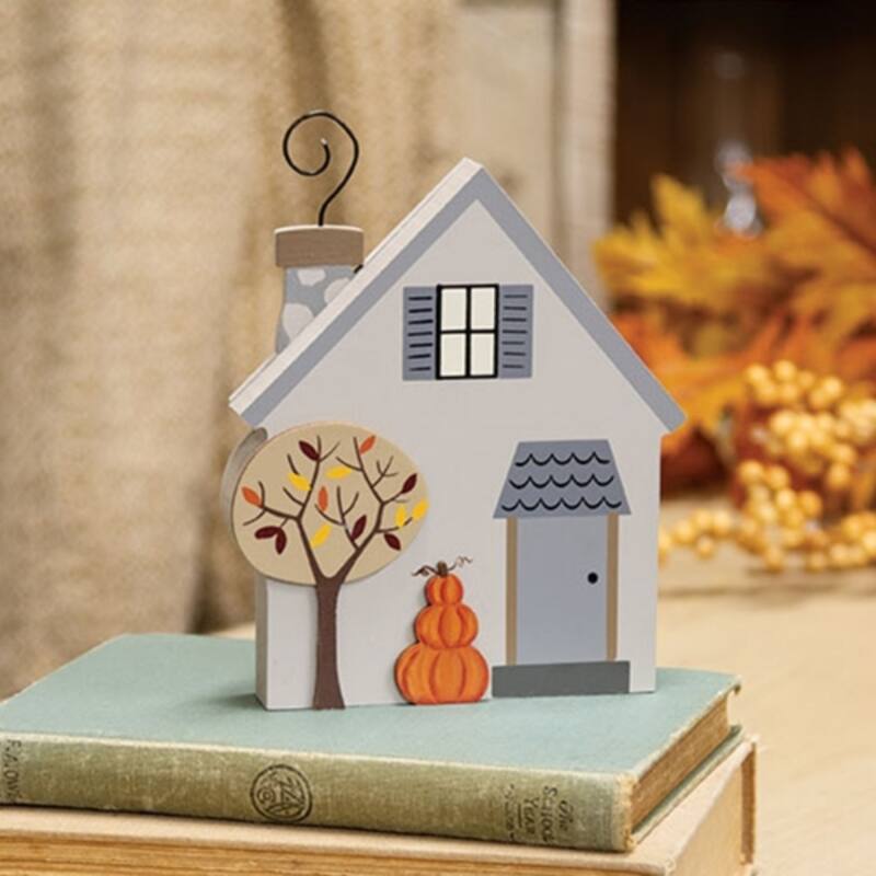 Pumpkin Stack and Fall Tree Chunky House Wooden Sitter - 5" x 1" x 6"