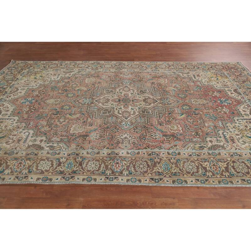 Hand Knotted Oriental 100% Wool Carpet Traditional Medallion Pink Tabriz Area Rug - 9' 7'' X 6' 4''