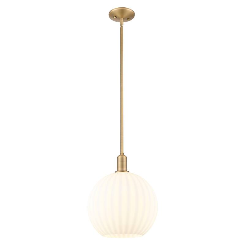 Innovations Lighting Endless Possibilities Arcadia - White Venetian - 1 Light 12" Stem Hung Mini Pendant - Brushed Brass