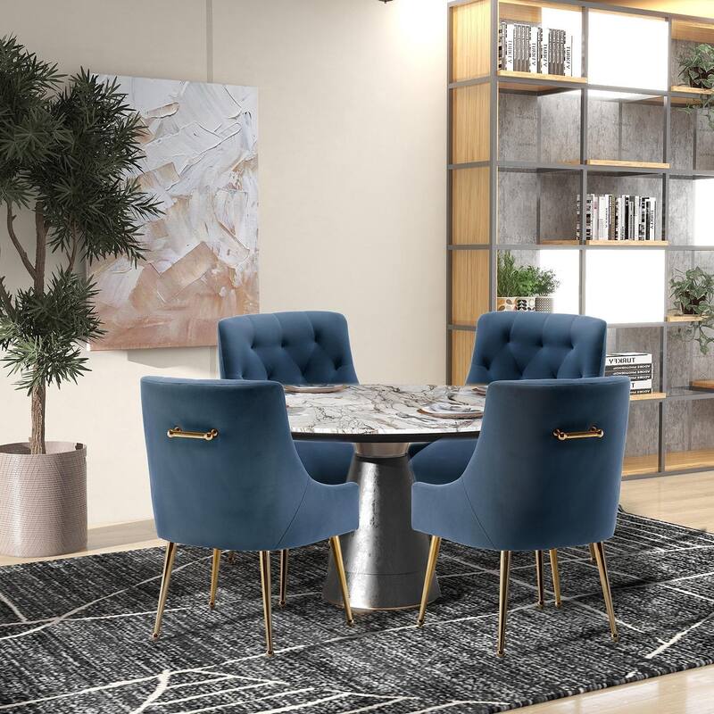SEYNAR Modern Velvet Dining Chairs Set of 4, Upholstered Accent Chair Tufted Back Armless Chair with Back Pull