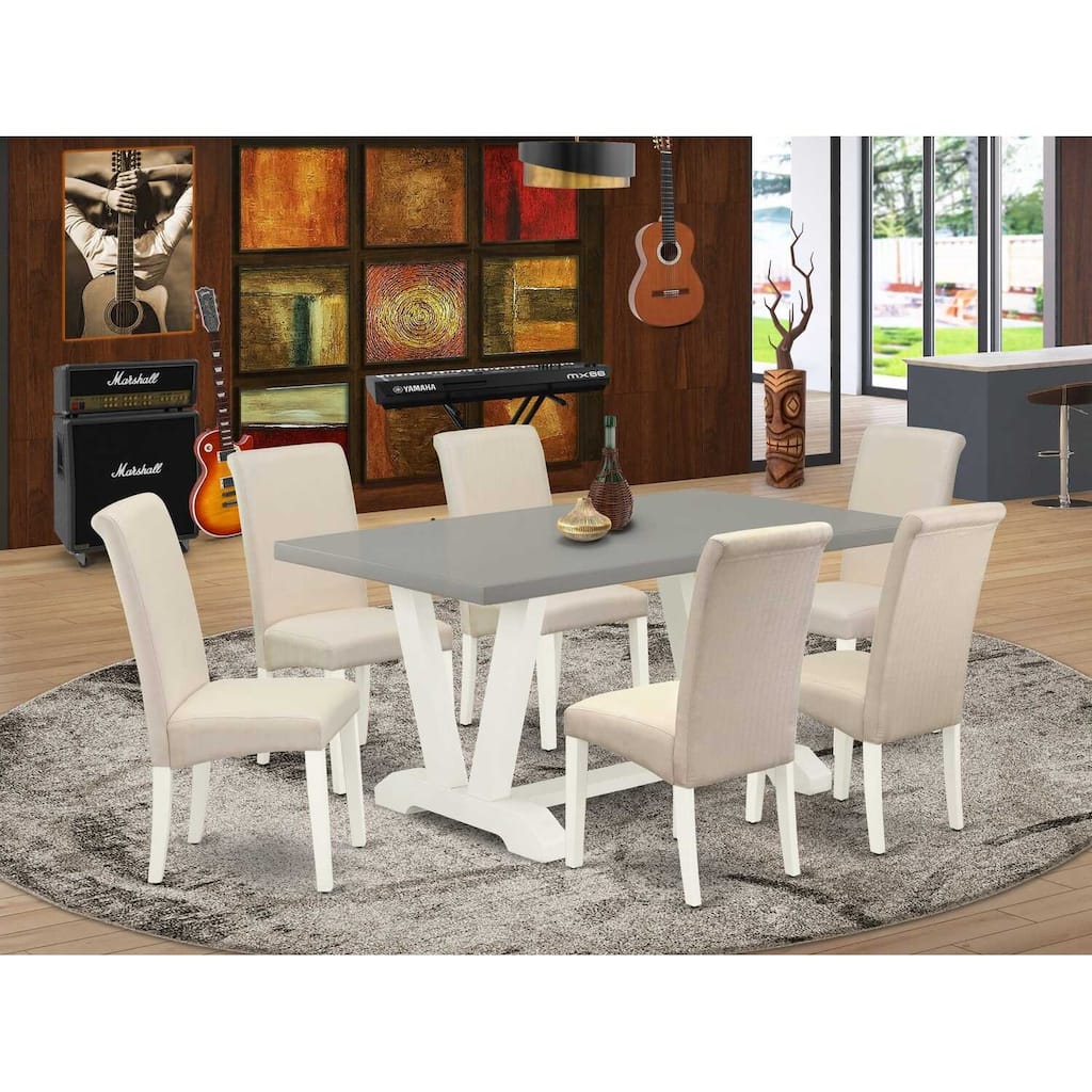 HomeStock 7-Piece Natural Oak Finish Solid Wood Top Dining Table with 6-Chairs