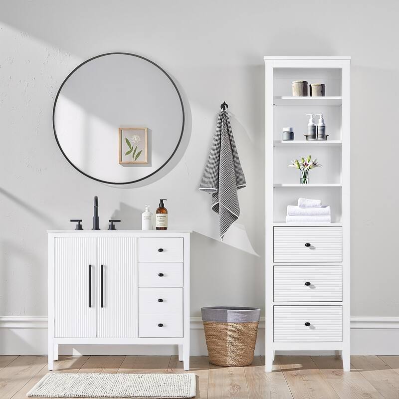 Kensington 16-28 Inch Open Shelving Bath Storage Cabinet