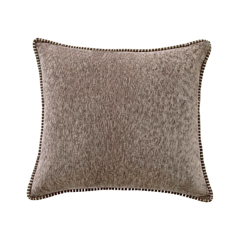 Textured Throw Pillow with Stitched Contrast Edge Set of 2 - Camel+Brown