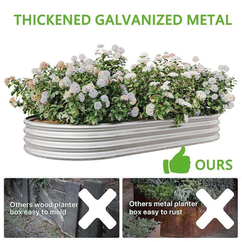 Outdoor Oval Galvanized Metal Raised Garden Bed Kit - 7.4 x 3.7 x 1 ft