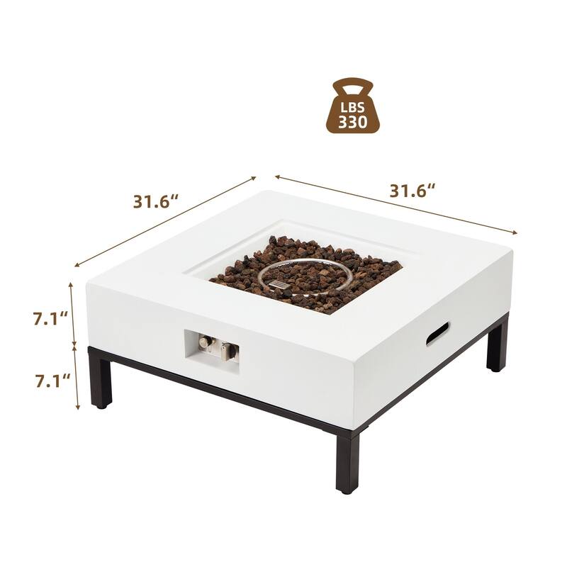 AVAWING 32" Square Concrete Fire Pit Table with Shelves