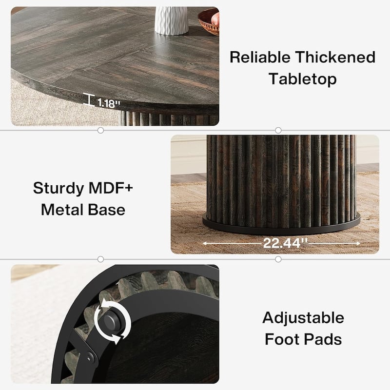 47'' Round Dining Table Kitchen Table with Sturdy Fluted Metal Base