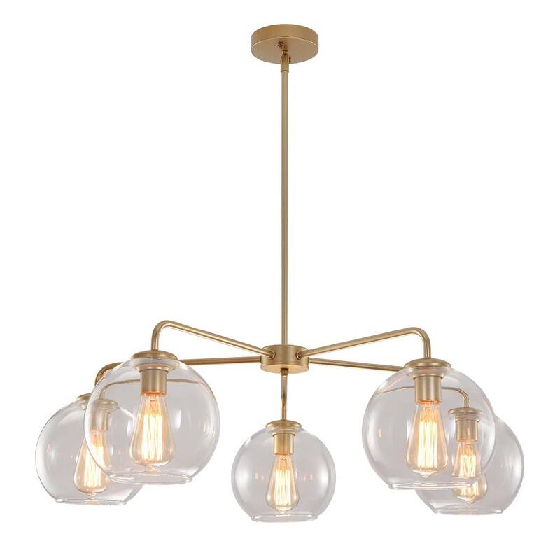Mid-century 5-light Glass Globe Bubble Round Chandelier - 35in Wide