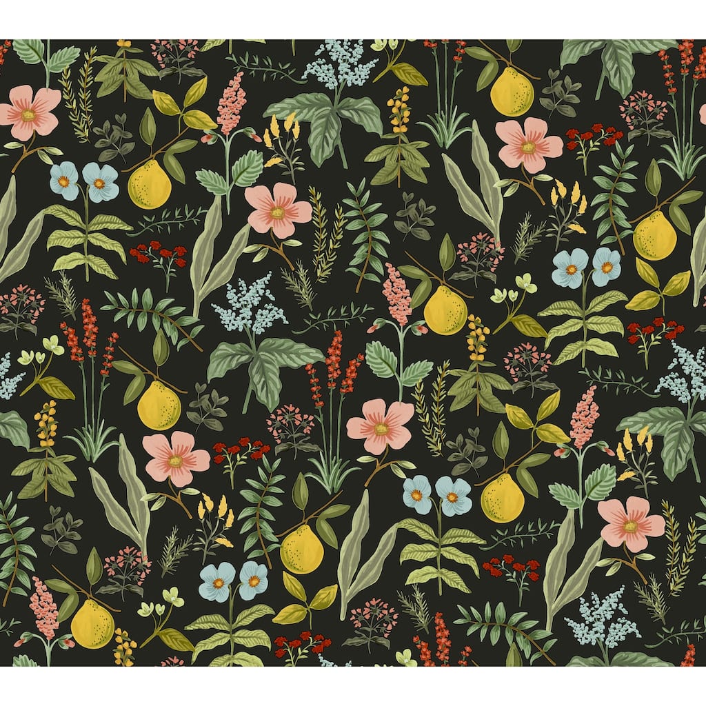 Rifle Paper Co. Herb Garden Black Botanical Premium Peel + Stick Wallpaper