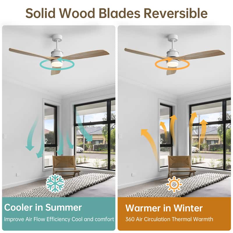 42“/52"/60"/48" Noiseless Walnut Wood Ceiling Fan with Remote Control, Integrated Light Optional