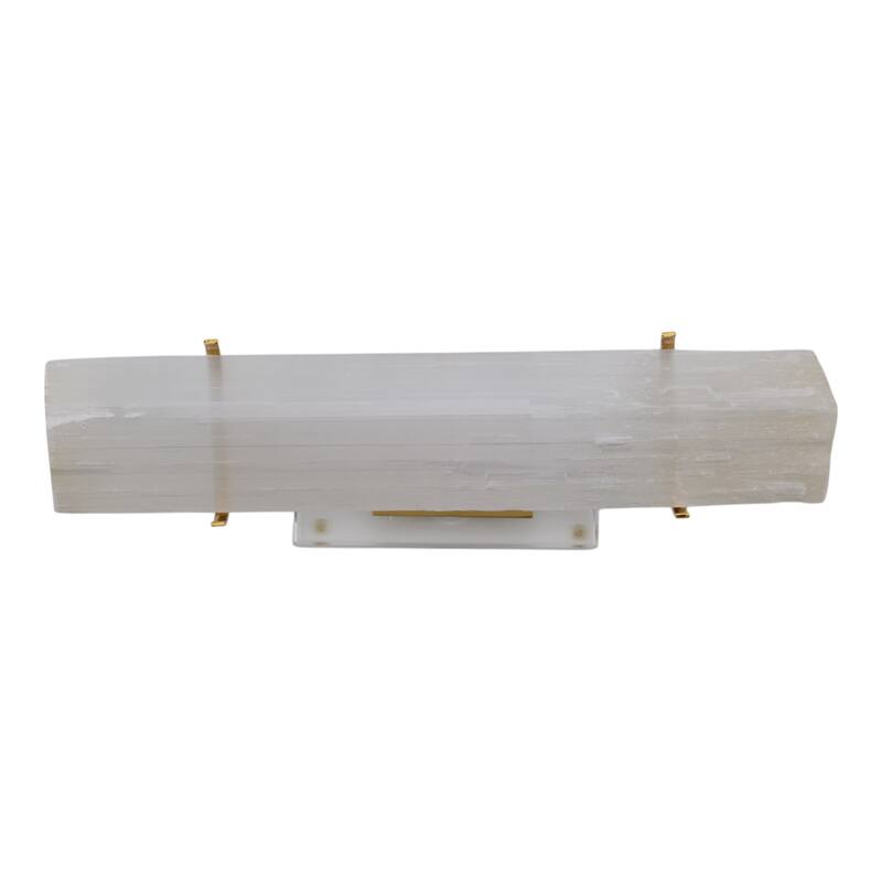Selenite Stone Log Statuary with Metal Accents and Acrylic Base